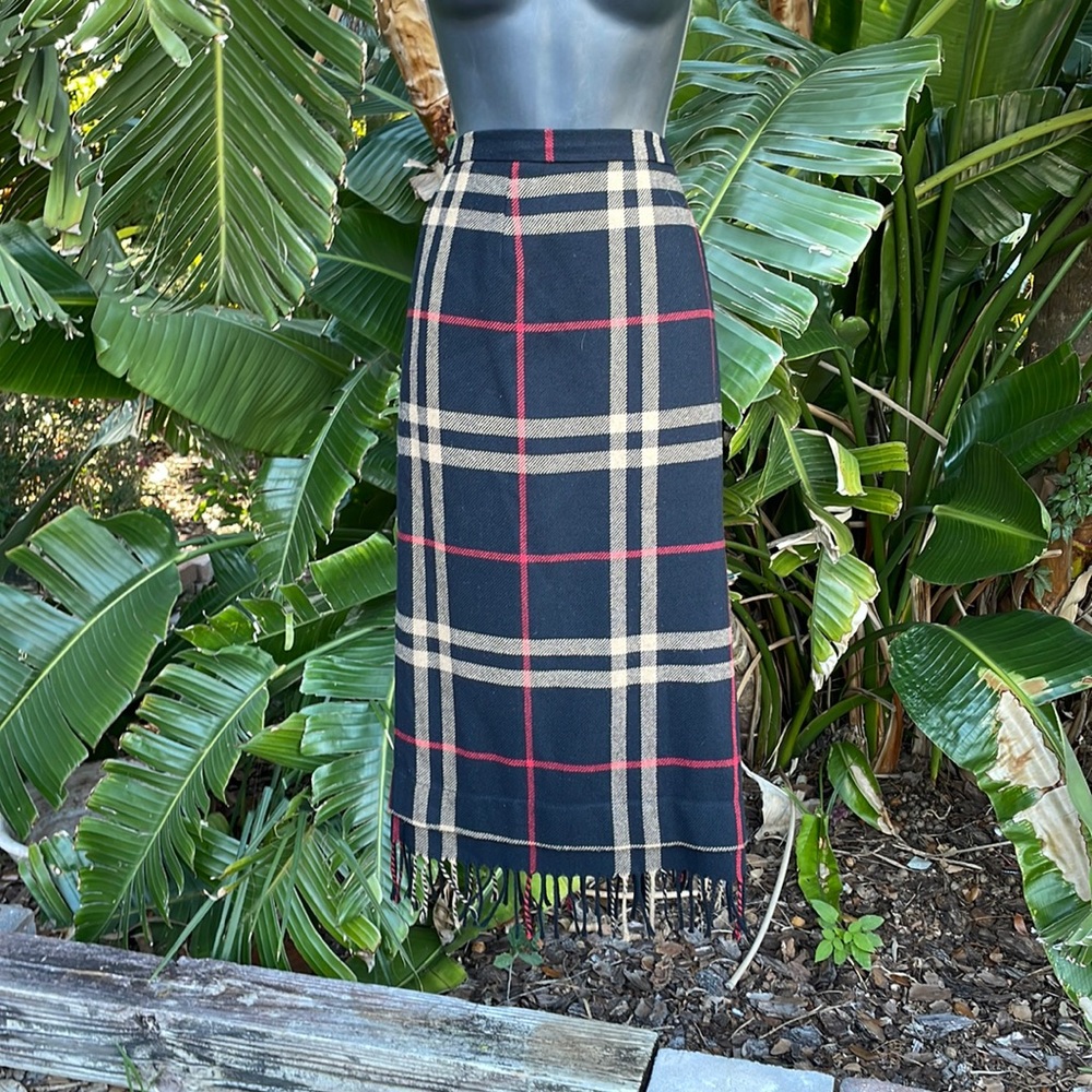 Plaid wool blend fringe, blanket hem skirt
